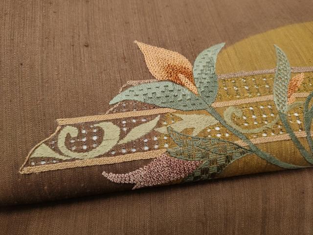 平和屋着物●中国三大刺繍 スワトウ相良刺繍 総刺繍 九寸名古屋帯 枝花文 正絹 逸品 CABC5340hy
