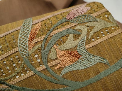 平和屋着物●中国三大刺繍 スワトウ相良刺繍 総刺繍 九寸名古屋帯 枝花文 正絹 逸品 CABC5340hy