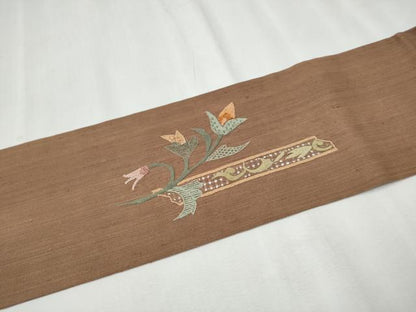 平和屋着物●中国三大刺繍 スワトウ相良刺繍 総刺繍 九寸名古屋帯 枝花文 正絹 逸品 CABC5340hy