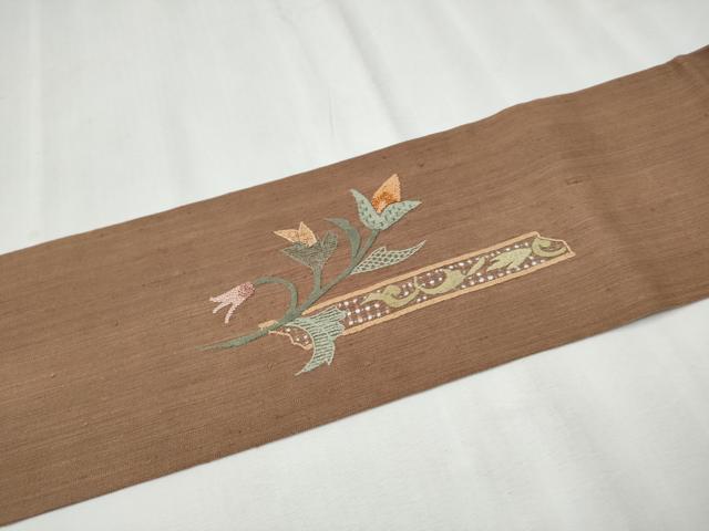 平和屋着物●中国三大刺繍 スワトウ相良刺繍 総刺繍 九寸名古屋帯 枝花文 正絹 逸品 CABC5340hy