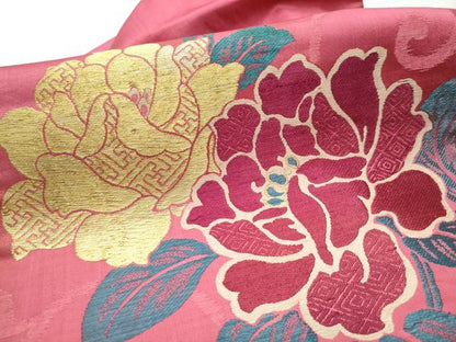 平和屋着物●アンティーク 大正ロマン 九寸名古屋帯 唐織 牡丹唐草文 正絹 逸品 CABC5342hy
