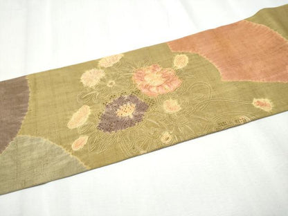 平和屋着物●中国三大刺繍 スワトウ相良刺繍 総刺繍 九寸名古屋帯 紬地 絞り 花車文 正絹 逸品 CABC5345hy