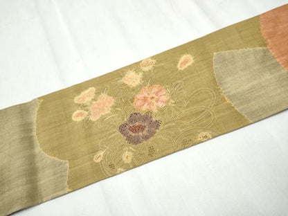 平和屋着物●中国三大刺繍 スワトウ相良刺繍 総刺繍 九寸名古屋帯 紬地 絞り 花車文 正絹 逸品 CABC5345hy
