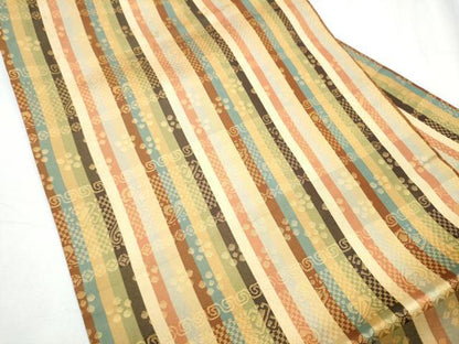平和屋着物●全通柄 九寸名古屋帯 宝尽くし間道 金糸 正絹 逸品 CABC5346hy