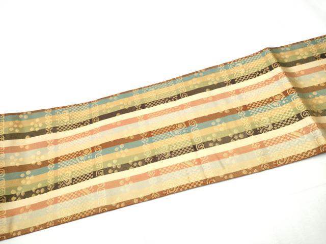 平和屋着物●全通柄 九寸名古屋帯 宝尽くし間道 金糸 正絹 逸品 CABC5346hy