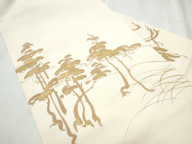平和屋着物●日本工芸会正会員 清水光美 塩瀬 九寸名古屋帯 枝松文 金彩 正絹 逸品 CABC5347hy