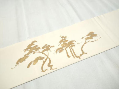 平和屋着物●日本工芸会正会員 清水光美 塩瀬 九寸名古屋帯 枝松文 金彩 正絹 逸品 CABC5347hy