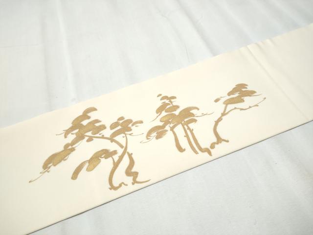 平和屋着物●日本工芸会正会員 清水光美 塩瀬 九寸名古屋帯 枝松文 金彩 正絹 逸品 CABC5347hy