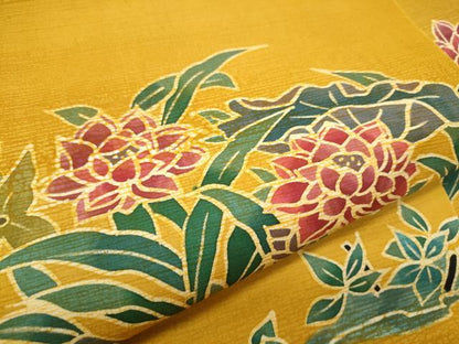 平和屋着物●九寸名古屋帯 ろうけつ染 草花文 正絹 逸品 CABC5348hy