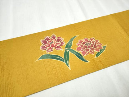 平和屋着物●九寸名古屋帯 ろうけつ染 草花文 正絹 逸品 CABC5348hy