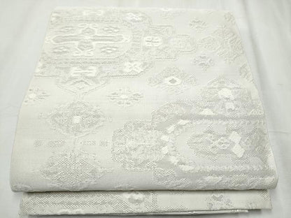 平和屋着物●八寸名古屋帯 手織綴れ 吉祥花文 薄梅鼠色 正絹 逸品 CABC5349hy
