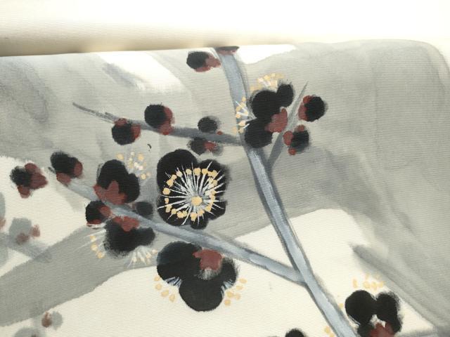 平和屋着物●塩瀬 九寸開き名古屋帯 作家物 手描き 枝梅文 正絹 逸品 CABC5352hy