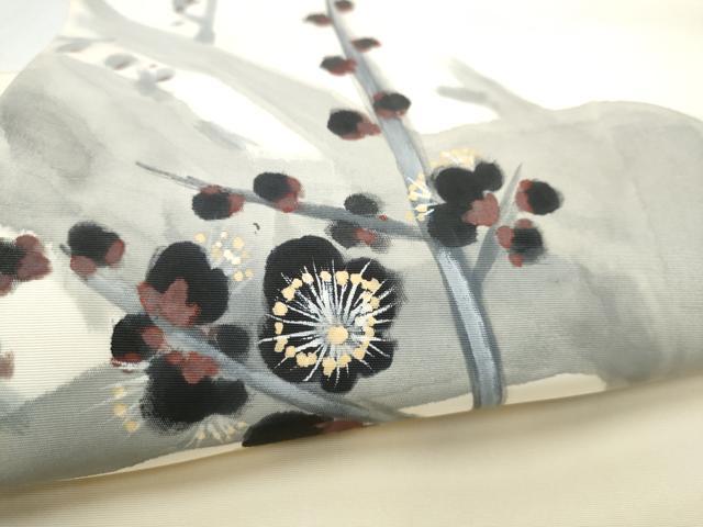 平和屋着物●塩瀬 九寸開き名古屋帯 作家物 手描き 枝梅文 正絹 逸品 CABC5352hy