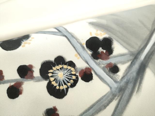 平和屋着物●塩瀬 九寸開き名古屋帯 作家物 手描き 枝梅文 正絹 逸品 CABC5352hy