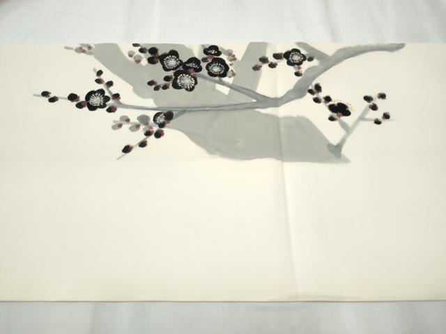 平和屋着物●塩瀬 九寸開き名古屋帯 作家物 手描き 枝梅文 正絹 逸品 CABC5352hy