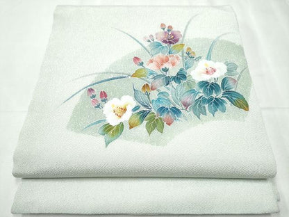 平和屋着物●九寸開き名古屋帯 地紙草花文 鬼しぼ縮緬 正絹 逸品 CABC5355hy