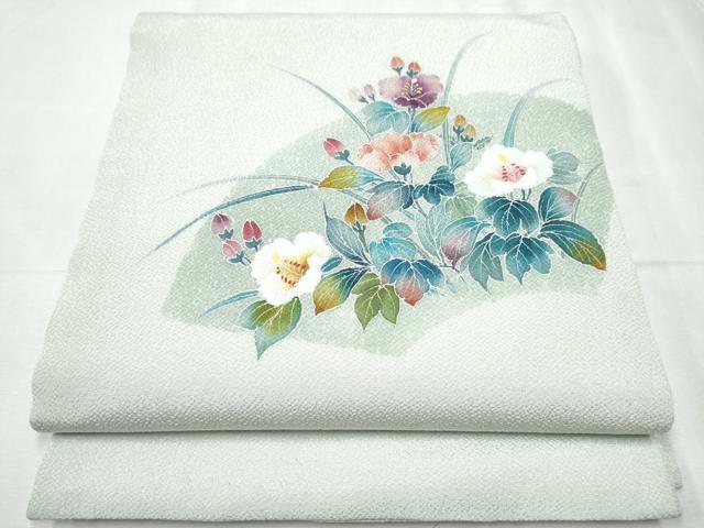 平和屋着物●九寸開き名古屋帯 地紙草花文 鬼しぼ縮緬 正絹 逸品 CABC5355hy