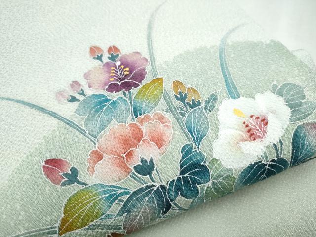 平和屋着物●九寸開き名古屋帯 地紙草花文 鬼しぼ縮緬 正絹 逸品 CABC5355hy