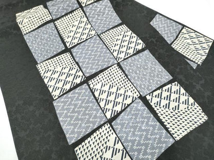 平和屋着物●九寸名古屋帯 色紙吉祥文 黒地 正絹 逸品 CABC5357hy
