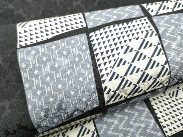 平和屋着物●九寸名古屋帯 色紙吉祥文 黒地 正絹 逸品 CABC5357hy