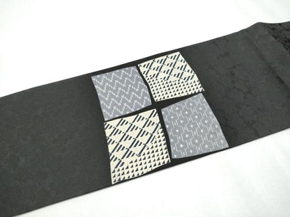 平和屋着物●九寸名古屋帯 色紙吉祥文 黒地 正絹 逸品 CABC5357hy