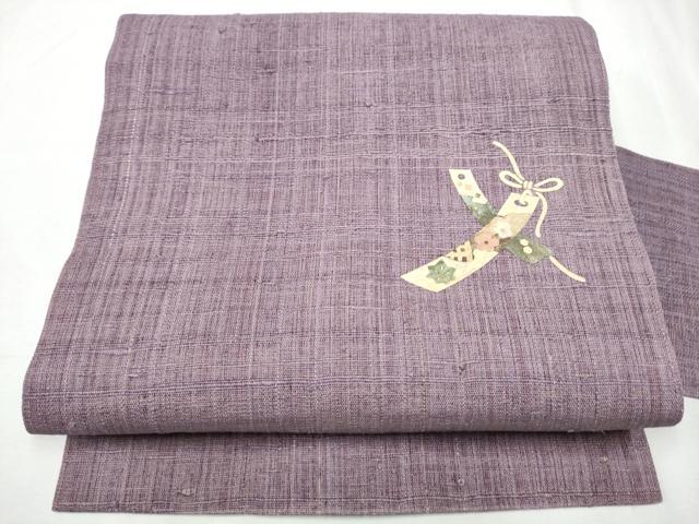 平和屋着物▽みのむし工芸作家 草苑白水 九寸名古屋帯 スリーシーズン 春夏秋 生紬 短冊花文 正絹 逸品 CABC5358hy