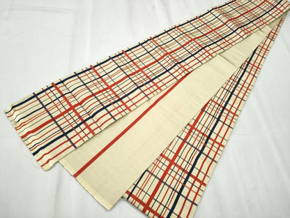 平和屋着物●本場筑前博多織 半幅帯 格子柄 証紙付き 正絹 逸品 CABC5359hy