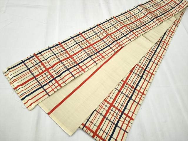 平和屋着物●本場筑前博多織 半幅帯 格子柄 証紙付き 正絹 逸品 CABC5359hy