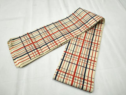 平和屋着物●本場筑前博多織 半幅帯 格子柄 証紙付き 正絹 逸品 CABC5359hy