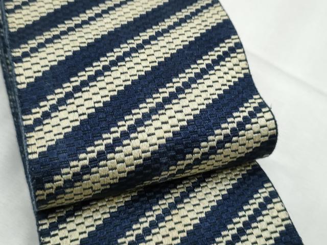 平和屋着物●男性 本場筑前博多織 両面 角帯 斜線文 正絹 逸品 CABC5364hy