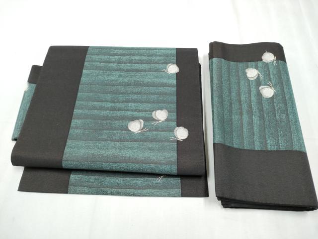 平和屋着物●つけ帯 舞蝶文 黒地 金糸 正絹 逸品 CABC5366hy