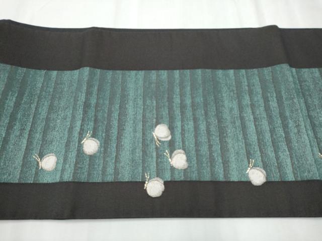 平和屋着物●つけ帯 舞蝶文 黒地 金糸 正絹 逸品 CABC5366hy