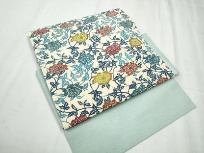 平和屋着物●つけ帯 紬地 型染め 花唐草文 正絹 逸品 CABC5367hy