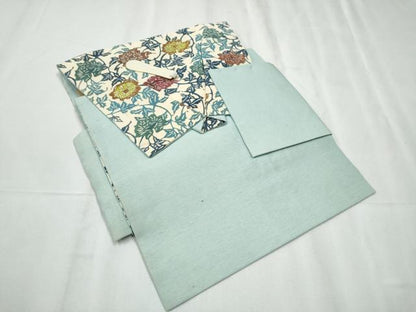 平和屋着物●つけ帯 紬地 型染め 花唐草文 正絹 逸品 CABC5367hy