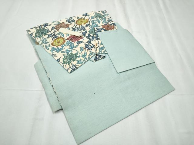 平和屋着物●つけ帯 紬地 型染め 花唐草文 正絹 逸品 CABC5367hy