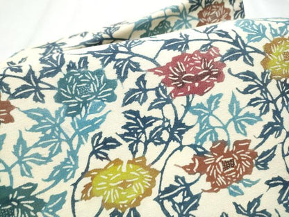 平和屋着物●つけ帯 紬地 型染め 花唐草文 正絹 逸品 CABC5367hy