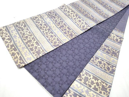 平和屋着物●両面 六通柄袋帯 横段霞文 金糸 正絹 逸品 CABC5377hy