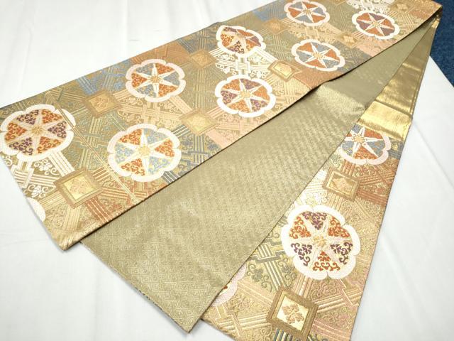 平和屋着物●佐賀錦 六通柄袋帯 唐織 蜀江唐花文様 金糸 正絹 逸品 CABC5378hy