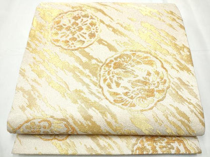 平和屋着物●六通柄袋帯 花鳥丸文 金糸 正絹 逸品 CABC5383hy