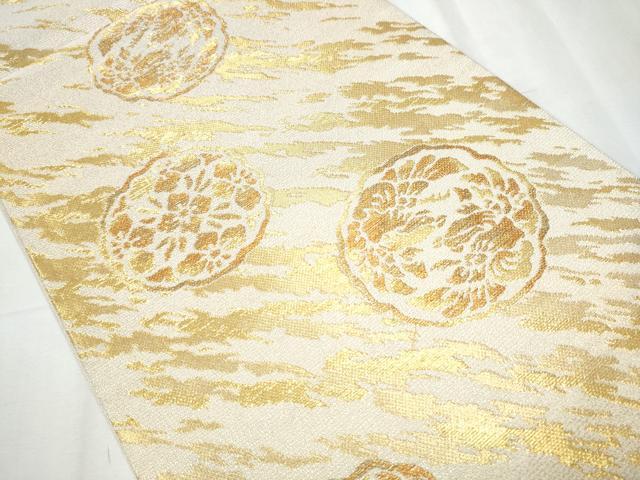 平和屋着物●六通柄袋帯 花鳥丸文 金糸 正絹 逸品 CABC5383hy
