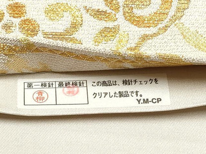 平和屋着物●六通柄袋帯 花鳥丸文 金糸 正絹 逸品 CABC5383hy