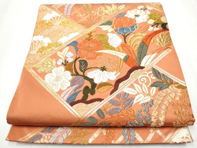平和屋着物●六通柄袋帯 唐織 草花文 金糸 正絹 逸品 CABC5389hy