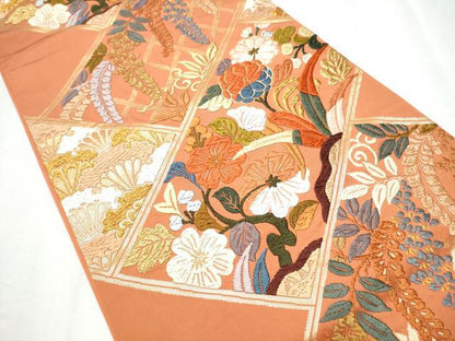 平和屋着物●六通柄袋帯 唐織 草花文 金糸 正絹 逸品 CABC5389hy