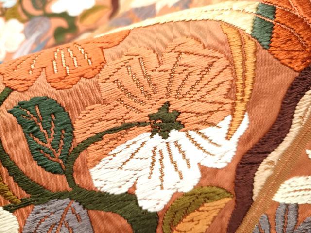平和屋着物●六通柄袋帯 唐織 草花文 金糸 正絹 逸品 CABC5389hy