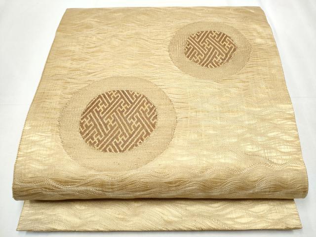 平和屋着物▽太鼓柄袋帯 スリーシーズン 春夏秋 櫛織 紗綾形丸文 正絹 逸品 CABC5391hy