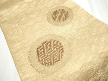 平和屋着物▽太鼓柄袋帯 スリーシーズン 春夏秋 櫛織 紗綾形丸文 正絹 逸品 CABC5391hy