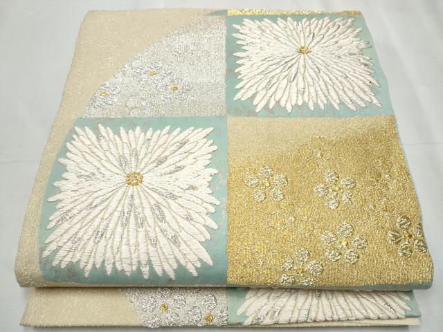 平和屋着物●六通柄袋帯 市松舞花文 金銀糸 正絹 逸品 CABC5398hy