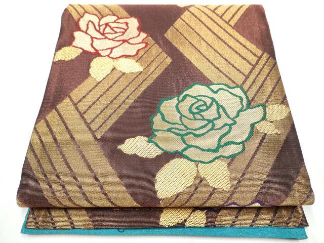 平和屋着物●染色作家 草野一騎 六通柄袋帯 薔薇 金糸 正絹 逸品 CABC5399hy