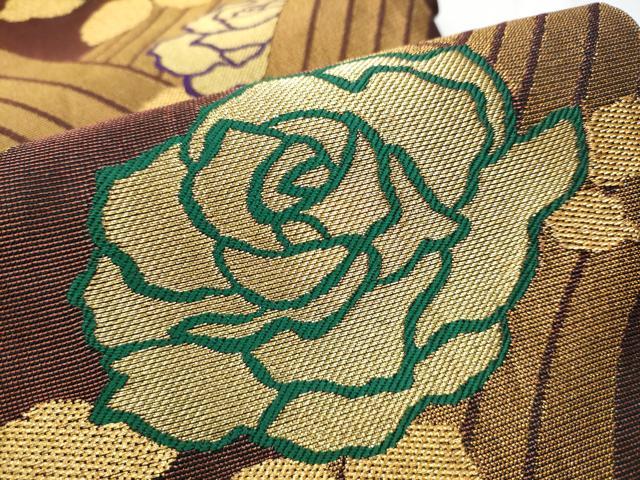 平和屋着物●染色作家 草野一騎 六通柄袋帯 薔薇 金糸 正絹 逸品 CABC5399hy