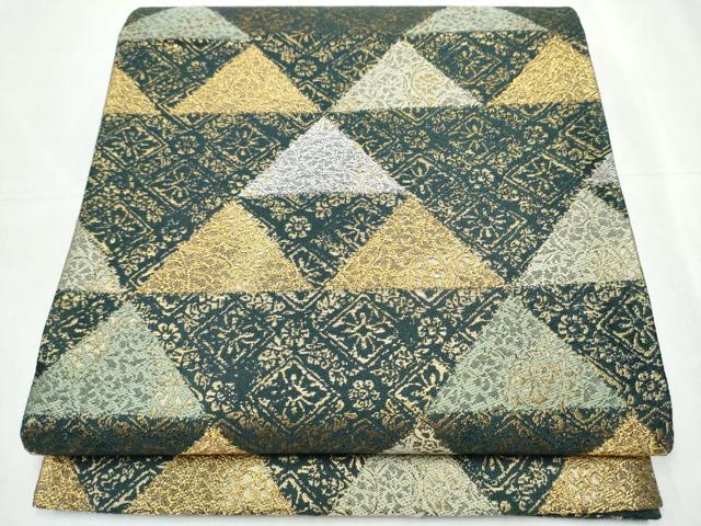 平和屋着物●日本舞踊家 岩井流宗元 岩井友見 両面 六通柄袋帯 菱花文 金銀糸 正絹 逸品 CABC5404hy